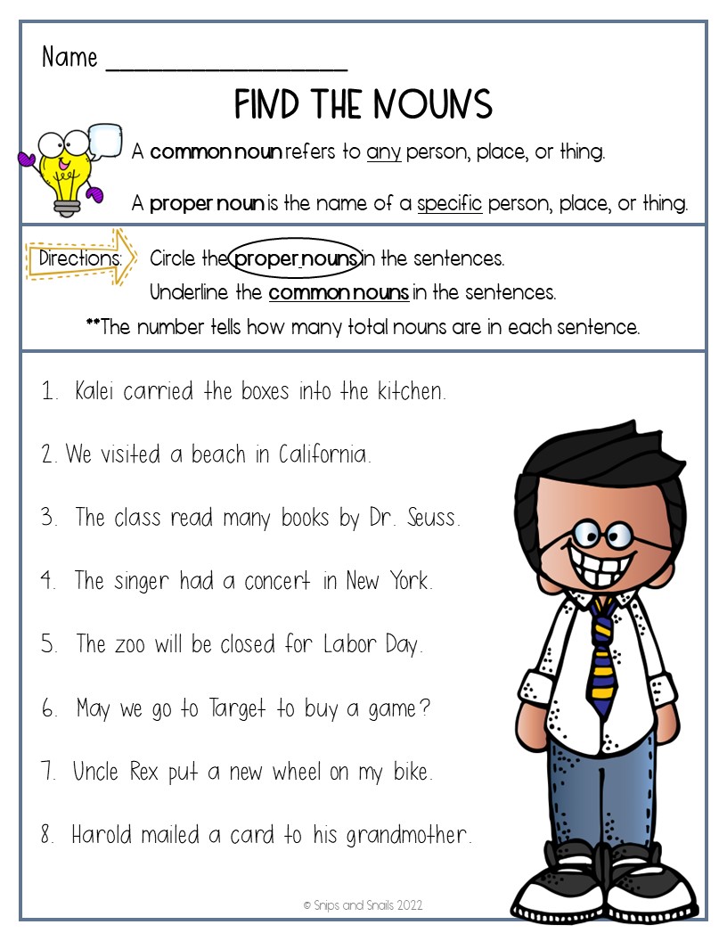 Common and Proper Nouns Snips and Snails Teaching