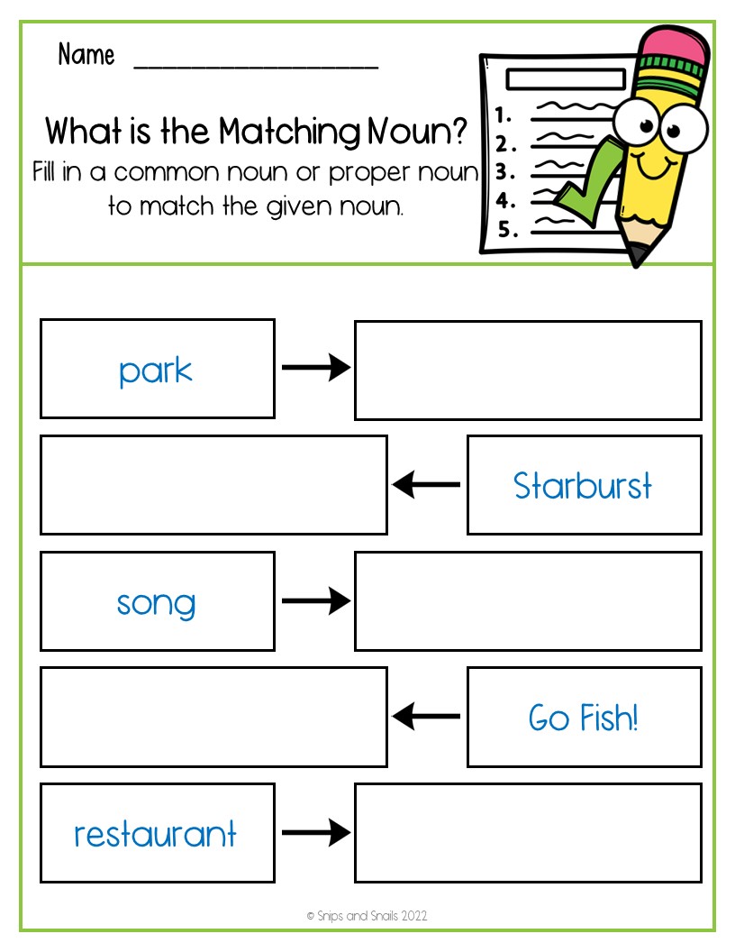 worksheet for changing common and proper nouns