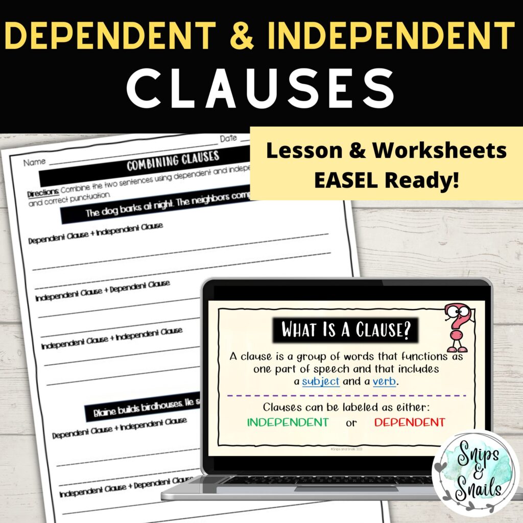 image of dependent and independent clauses tpt lesson