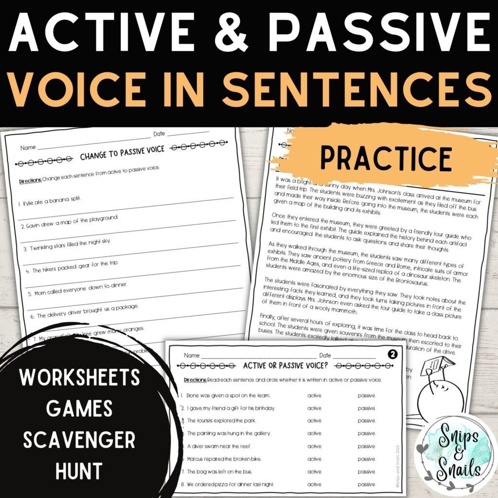 image of active and passive voice practice worksheets