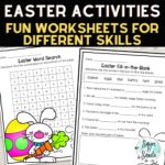 easter activity worksheets for reading, grammar, writing, and fun sheets