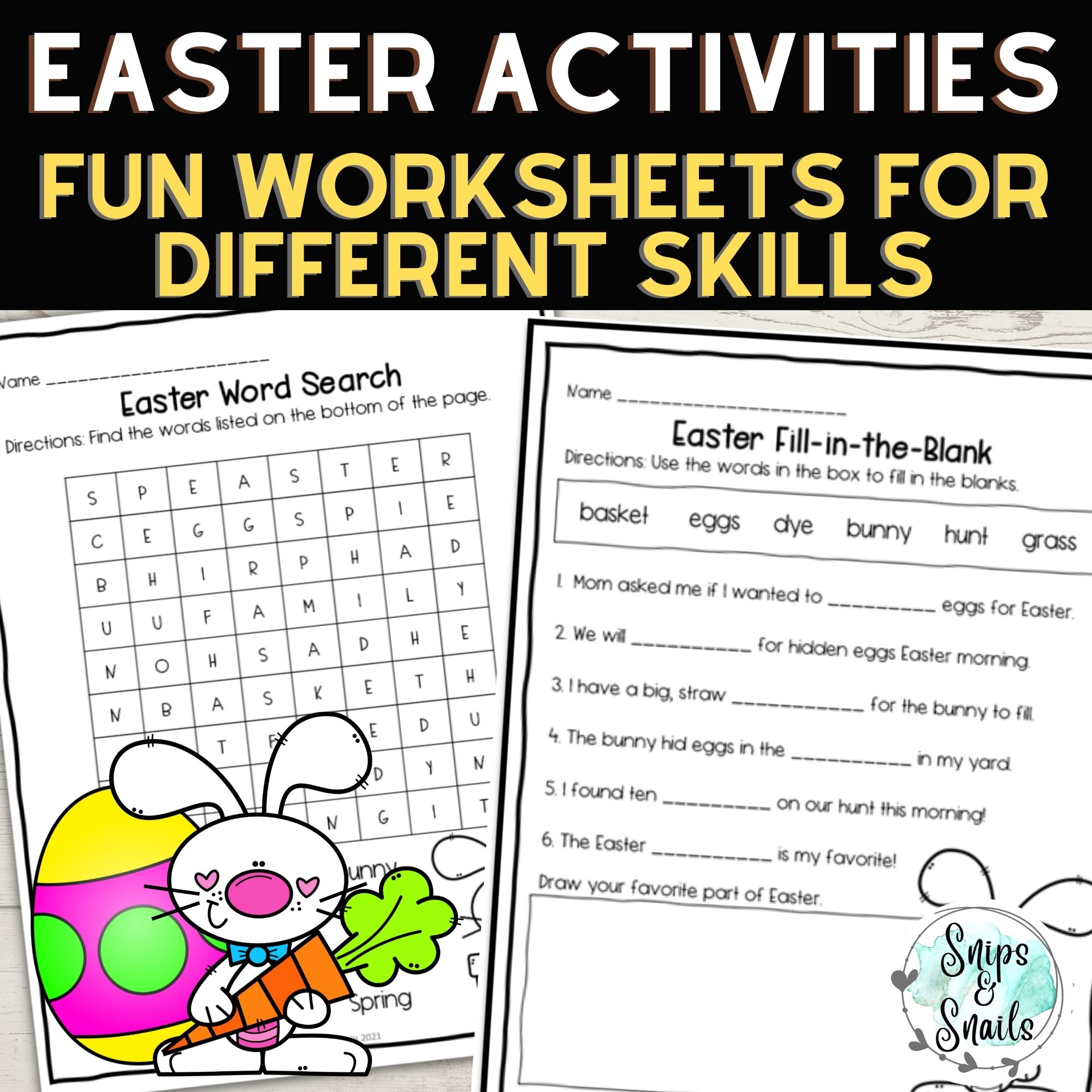 easter activity worksheets for reading, grammar, writing, and fun sheets