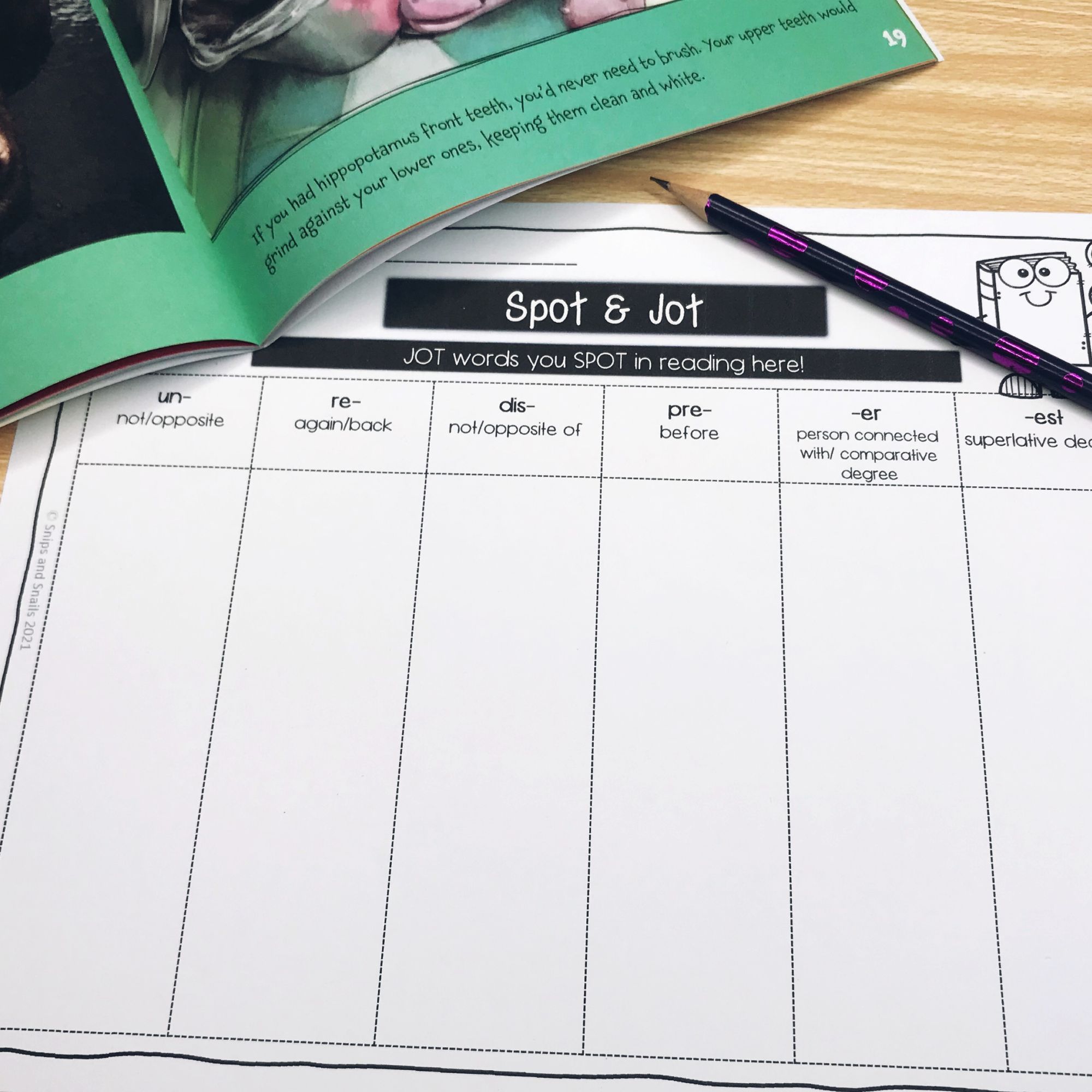 spot and jot scavenger hunt activity for prefixes and suffixes