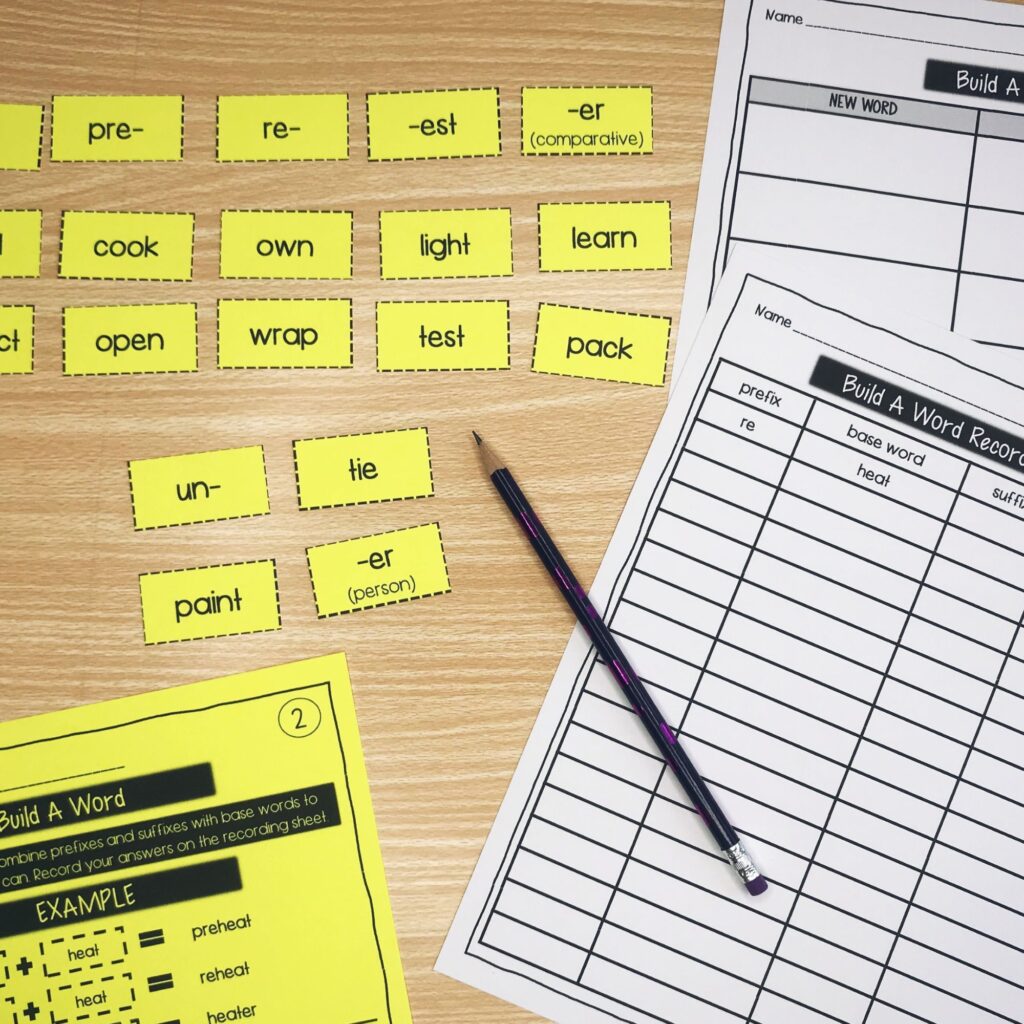 build a word activity for studying prefixes and suffixes