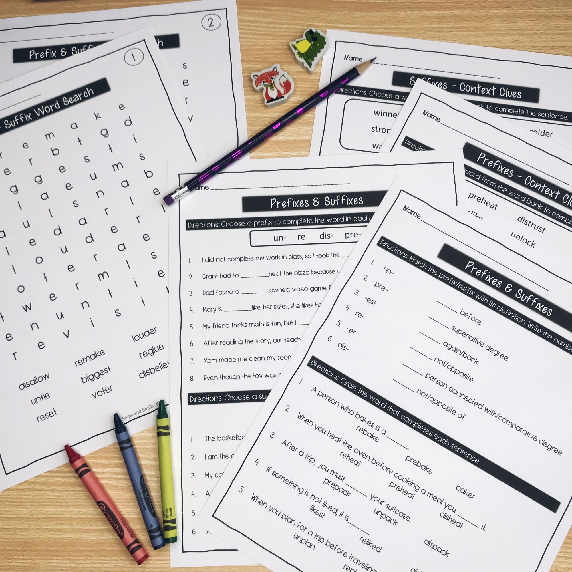 prefix and suffix activity worksheet pages