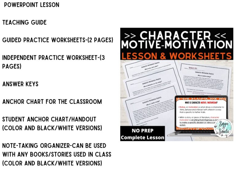 image of character motive tpt lesson and worksheets
