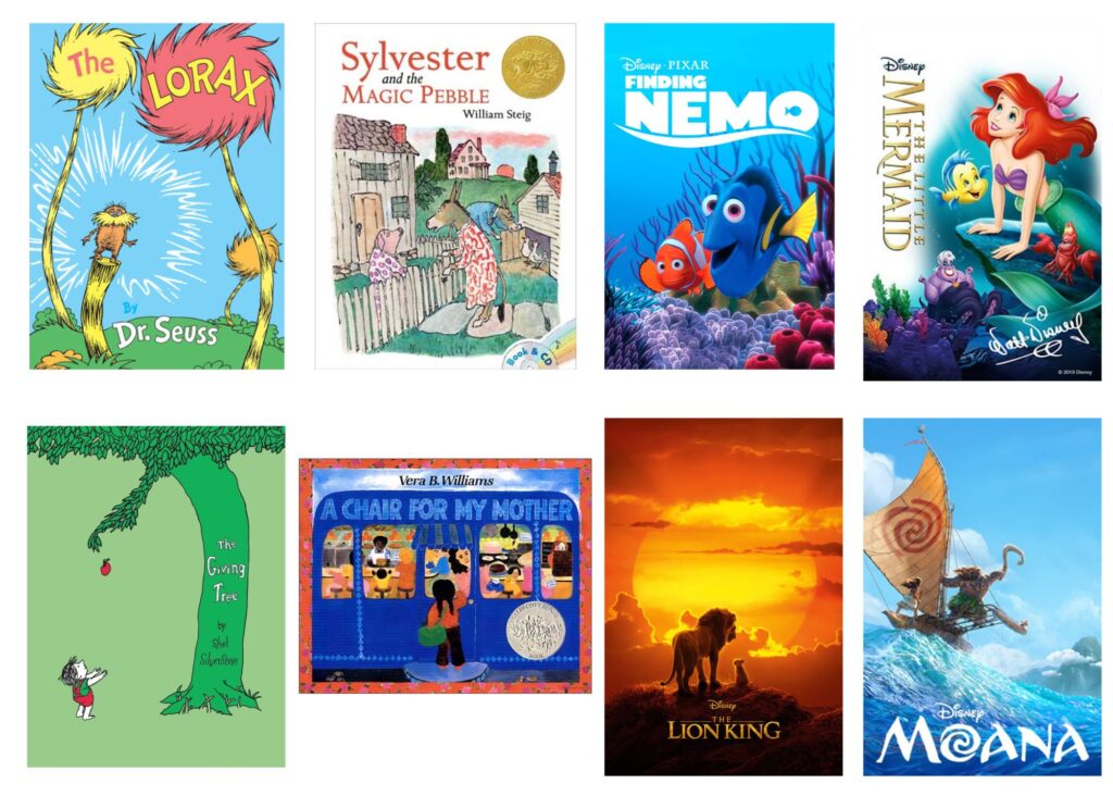 image of children's picture books and movies to teach character analysis