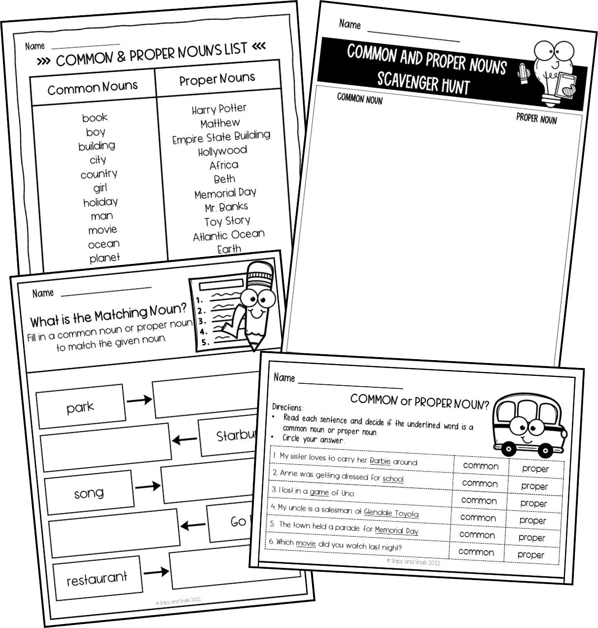 common and proper noun worksheet freebies